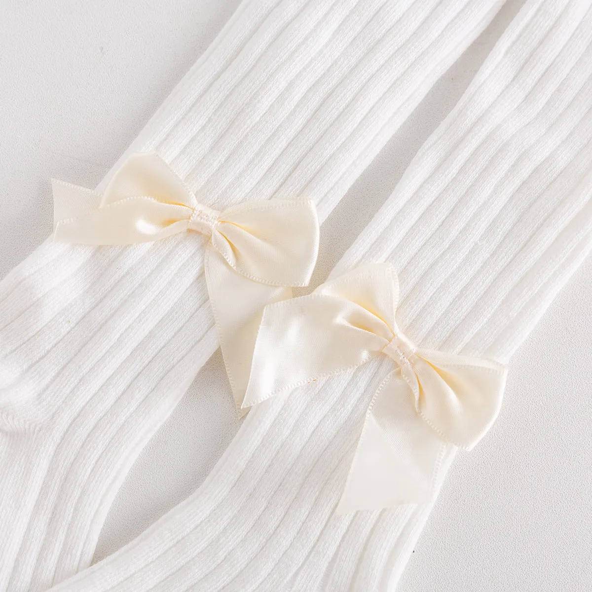 Seamless Cable Knit Tights with Bow for Baby Girls