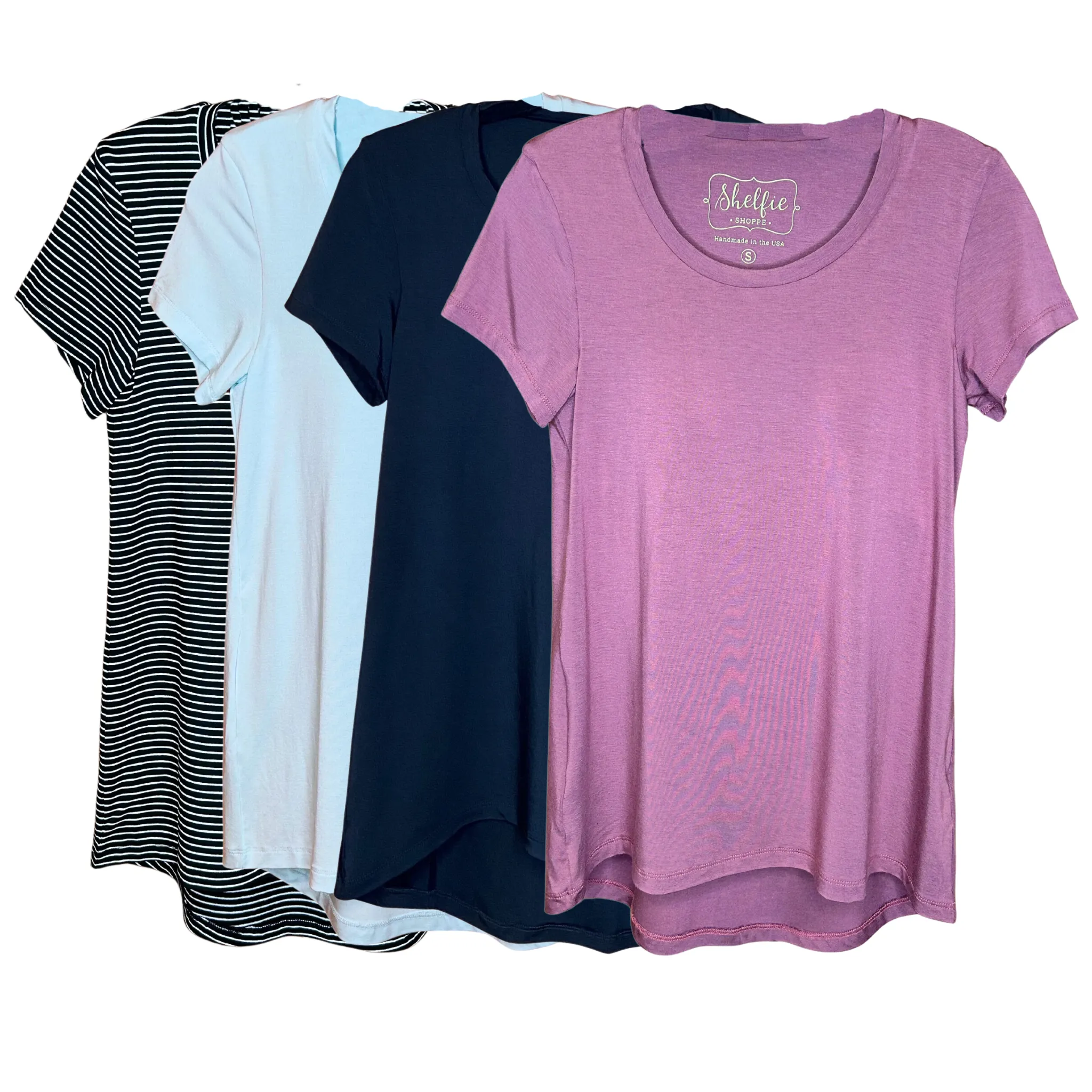 Short Sleeved Hi Lo Top with Built In Shelf Bra