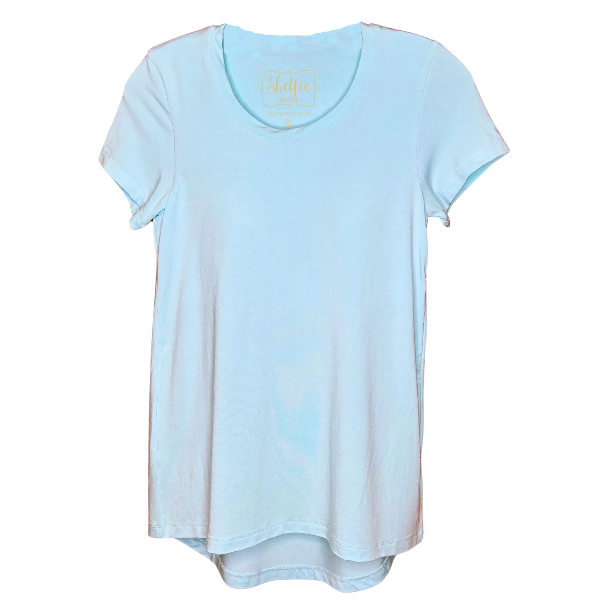 Short Sleeved Hi Lo Top with Built In Shelf Bra