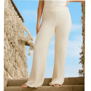 SKIMS Cozy Knit Lounge Pants Wide Leg High Waist Cream L/XL