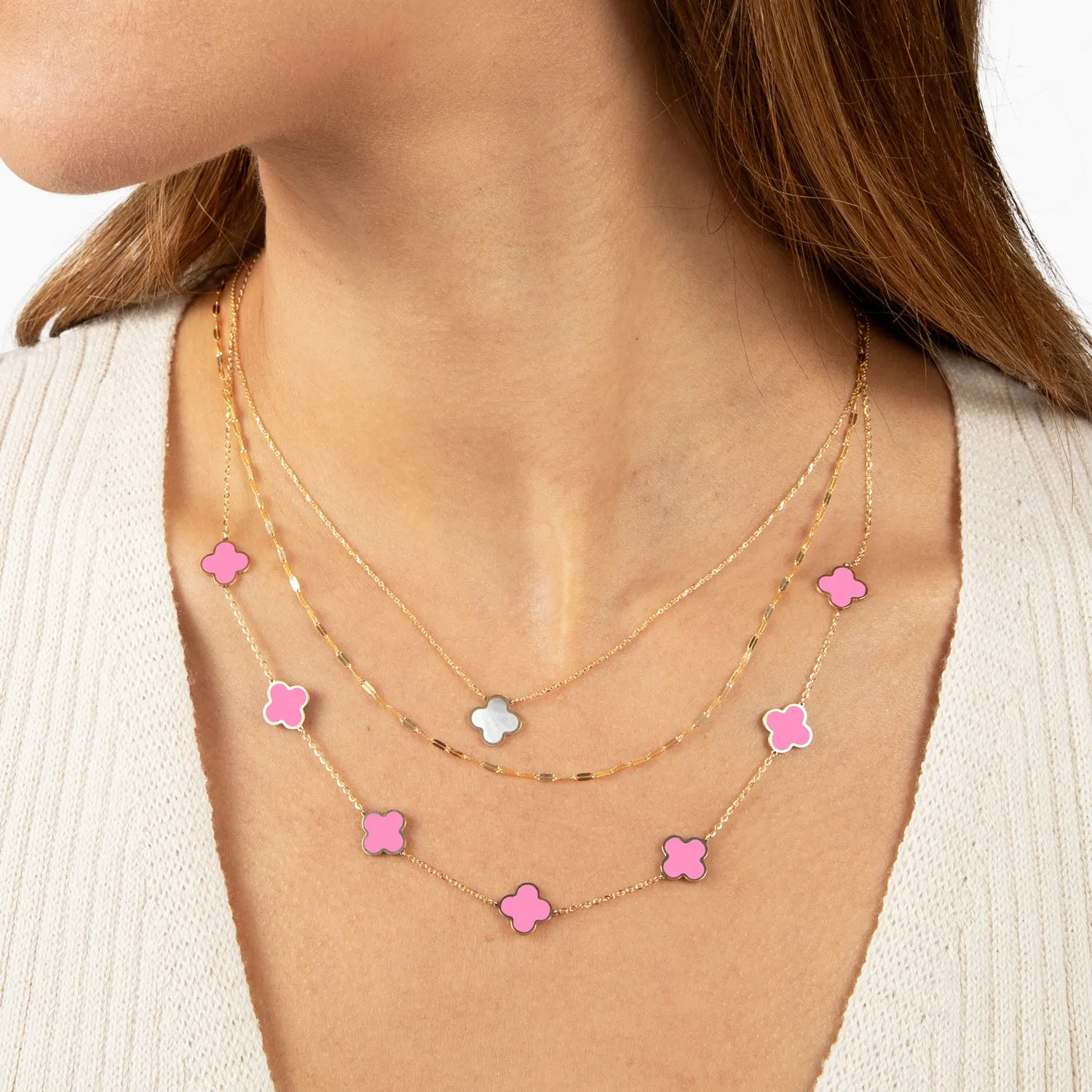 Small Bubblegum Pink Clover Necklace