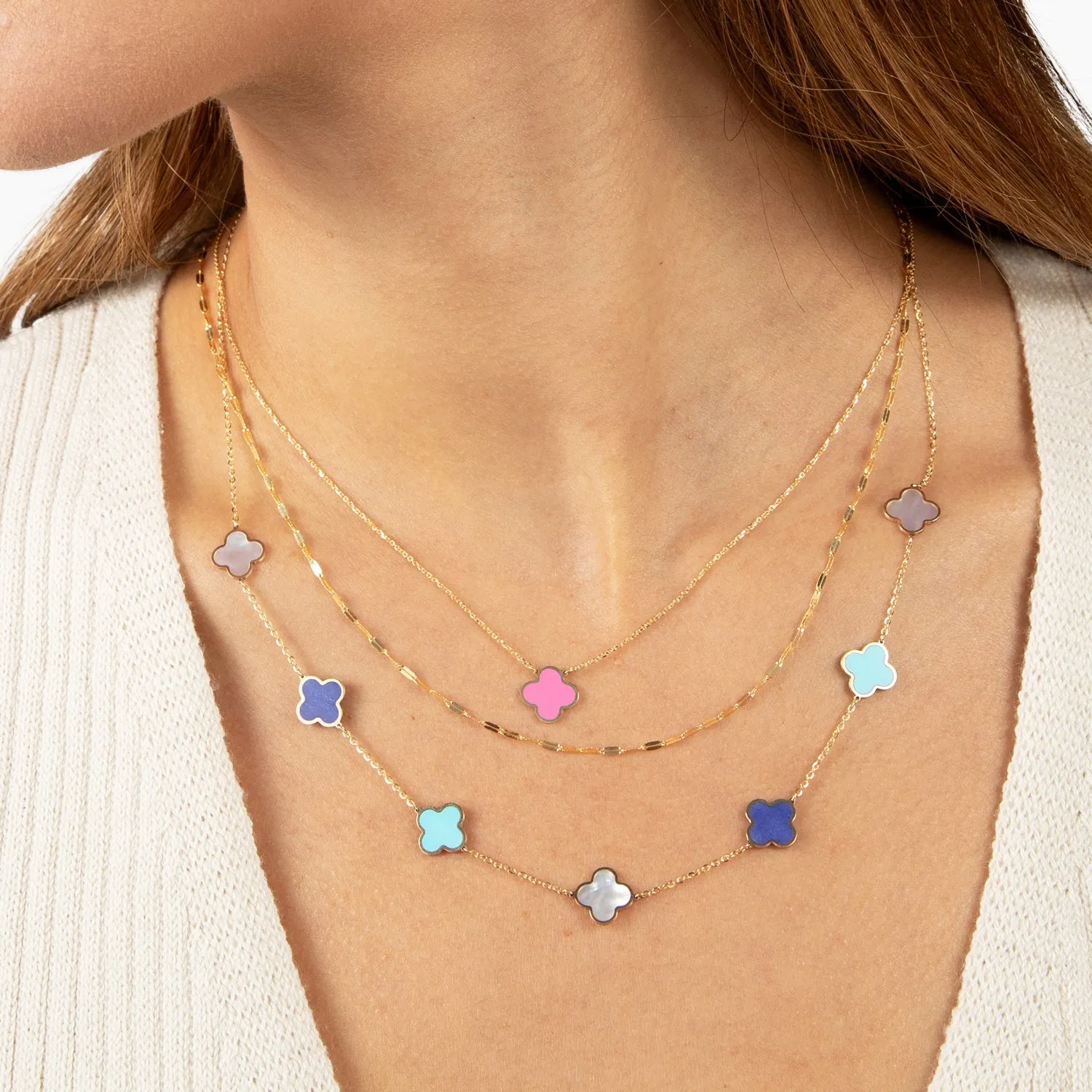Small Bubblegum Pink Single Clover Necklace
