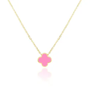 Small Bubblegum Pink Single Clover Necklace