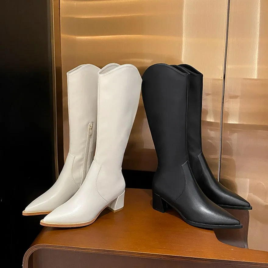 Small Pointy Cowgirl Leather Long Boots DS328