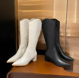 Small Pointy Cowgirl Leather Long Boots DS328