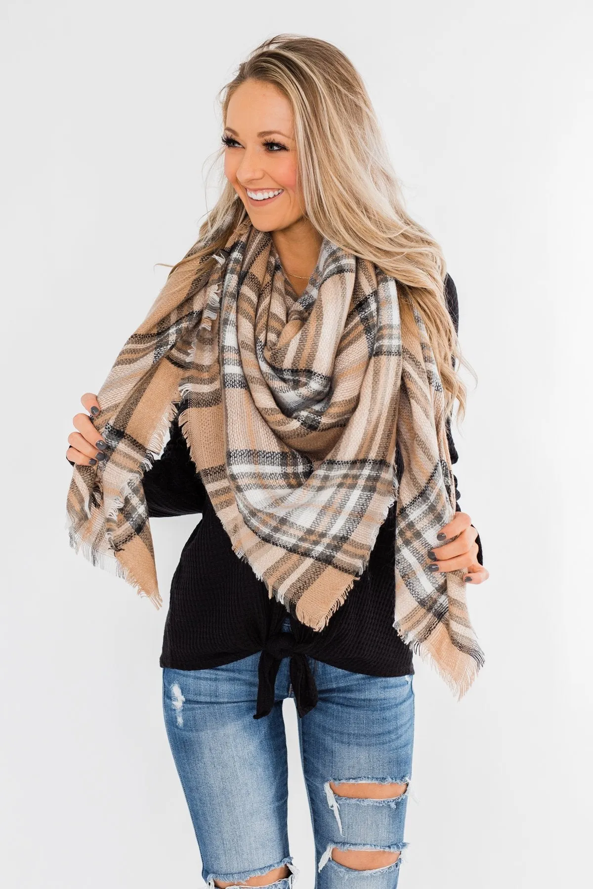 Soft & Cozy Blanket Scarf- Beige, Olive, & Ivory
