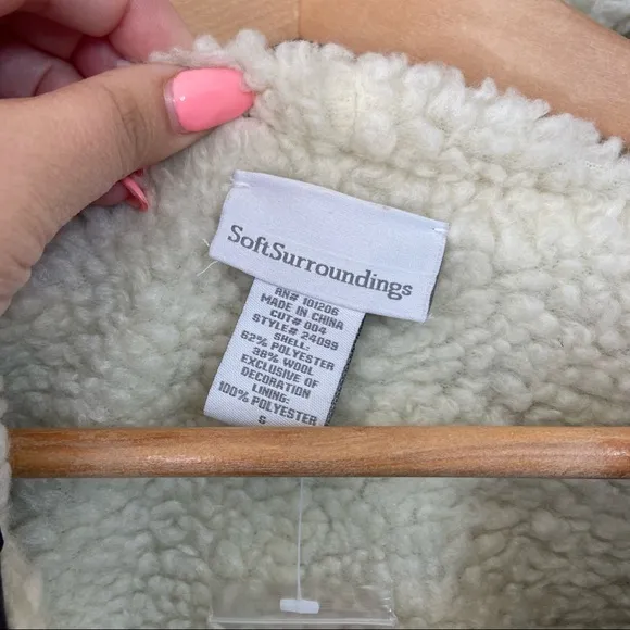 Soft Surroundings button up shearling wool coat