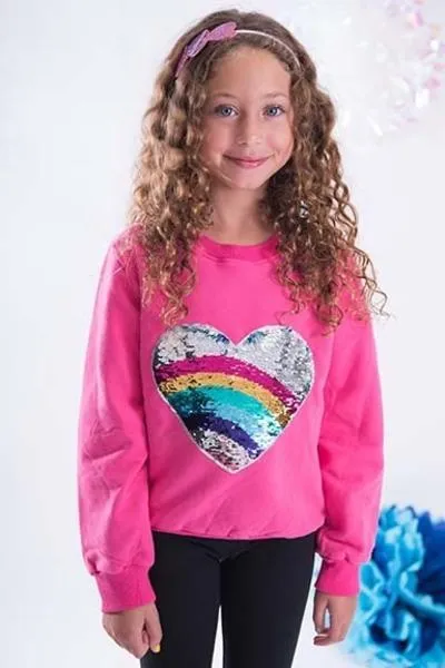 Sparkle by Stoopher Rainbow Heart Sequin Sweatshirt