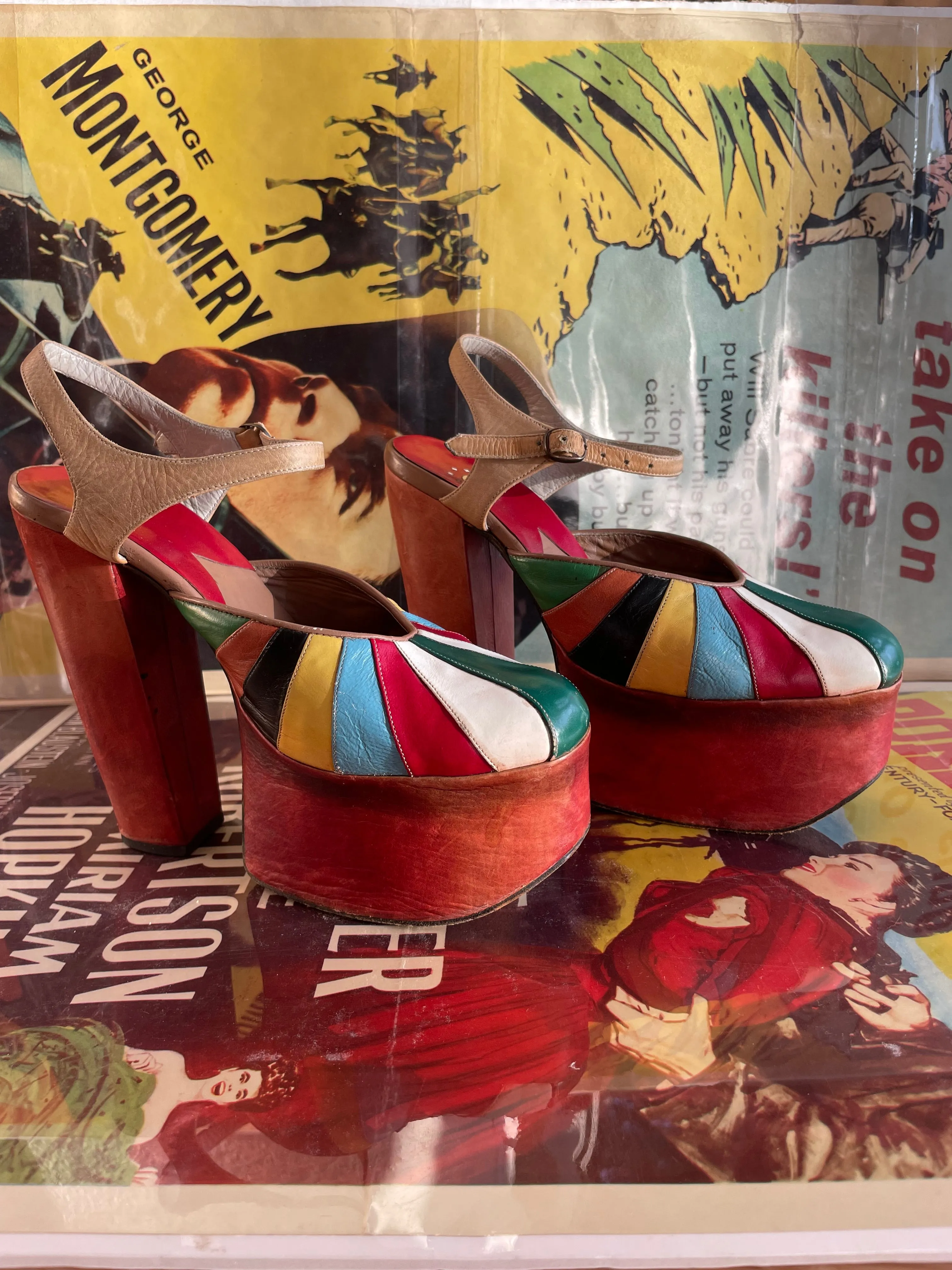 Special 1970s Rainbow Patchwork Leather Platforms