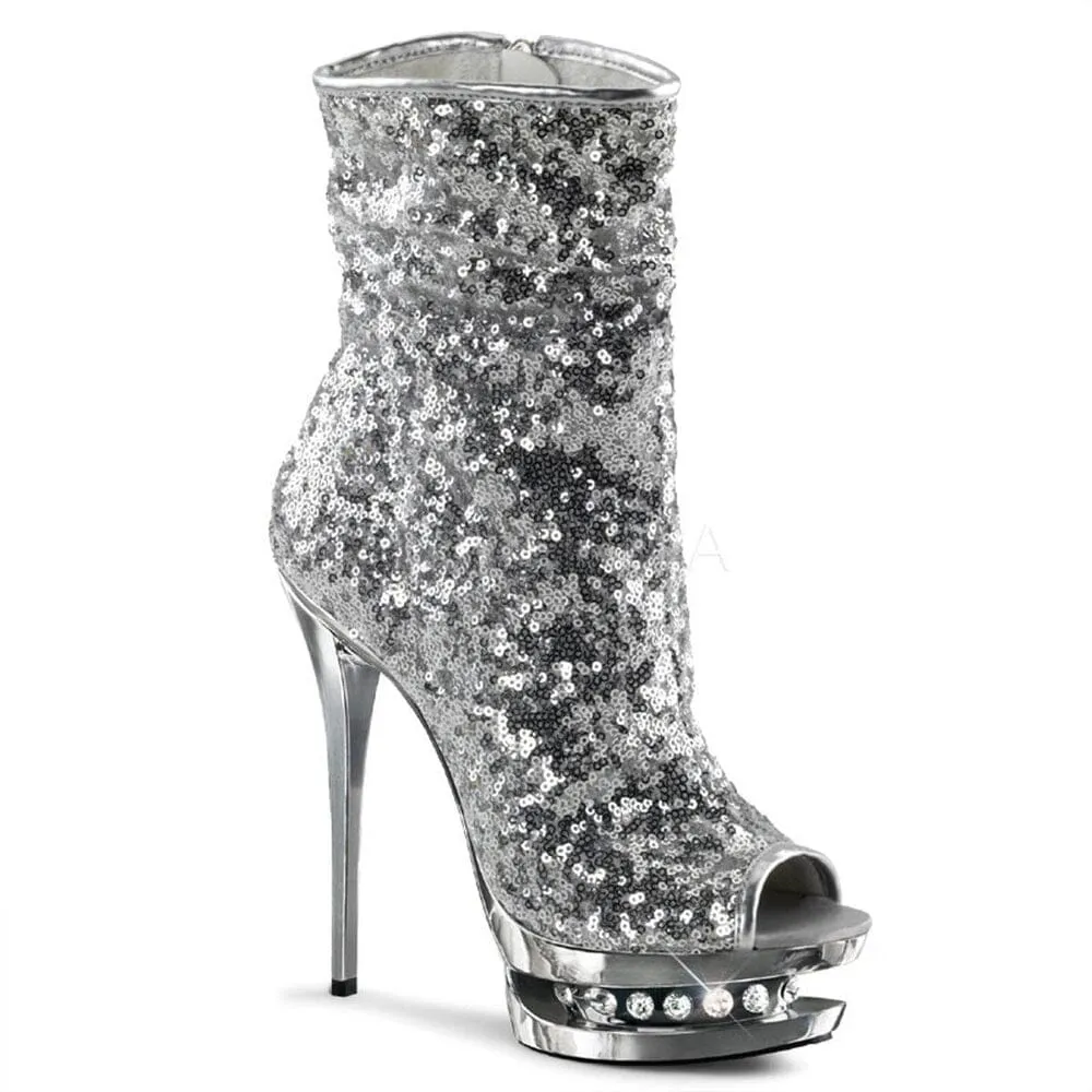 SS-BLONDIE-R-1008 Platform Boot  | Silver Sequins