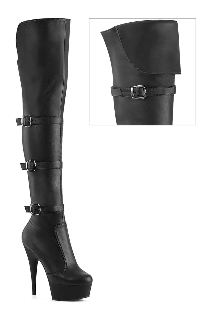 SS-DELIGHT-3018 Black Faux Leather Thigh Boot