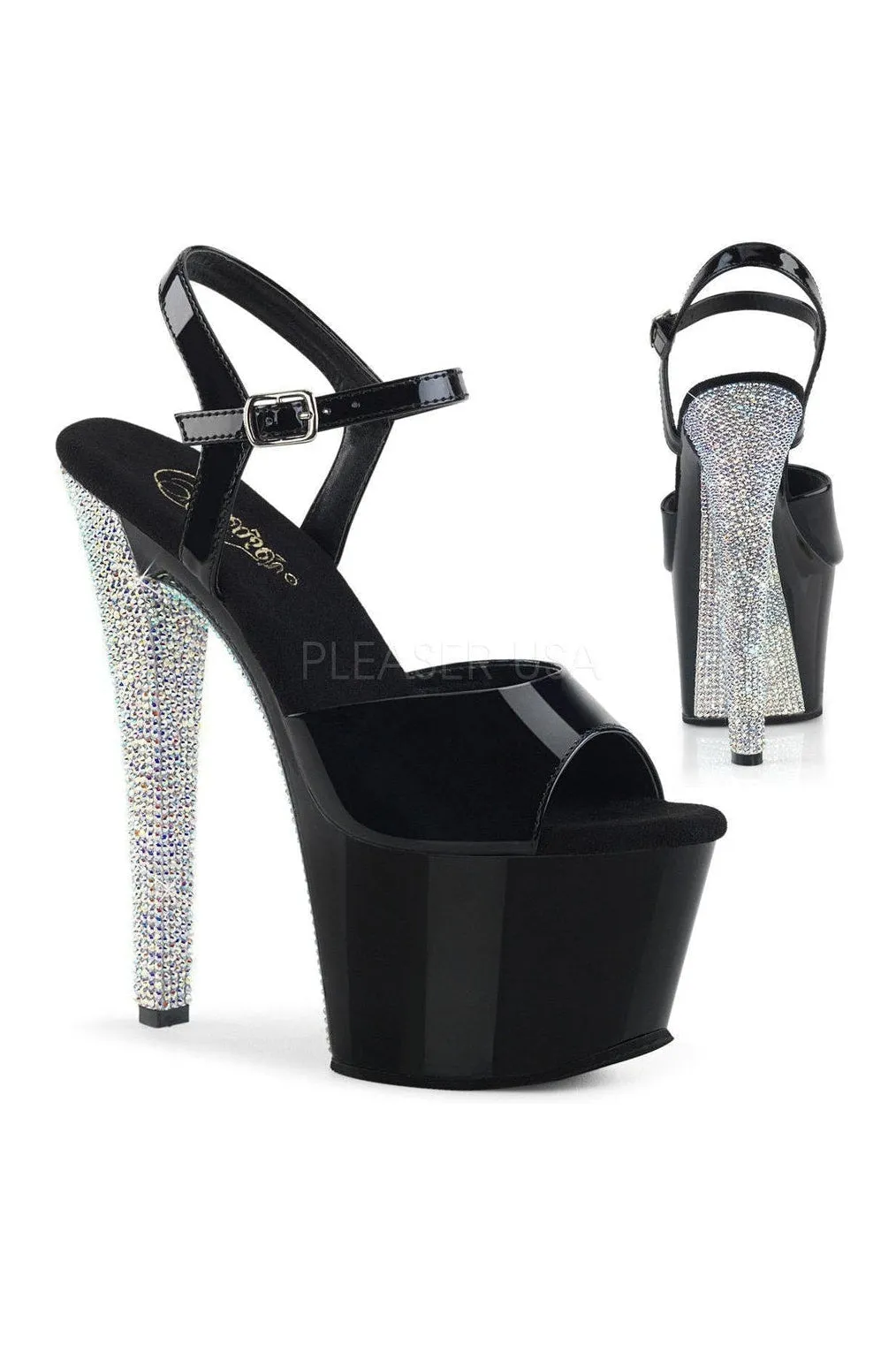 SS-SKY-309CHRS Platform Sandal  | Black Patent