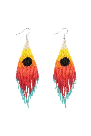 SUMMER SEED BEADS FRINGE FISH HOOK BOHO EARRINGS