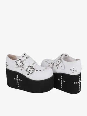 Sweet Lolita Sandals Grommets Round Toe Metallic PU Leather White Lolita Summer Shoes