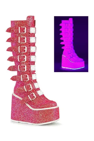 SWING-815UV Knee Boot | Pink Glitter Faux Leather