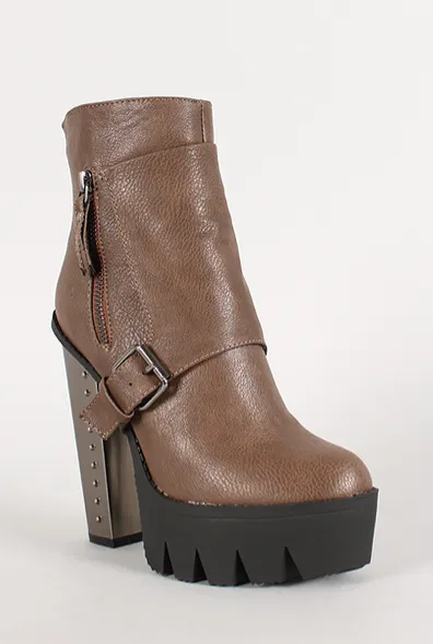 Taupe Metal Studded Heel Bootie