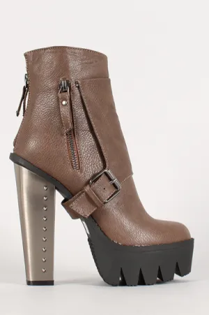 Taupe Metal Studded Heel Bootie