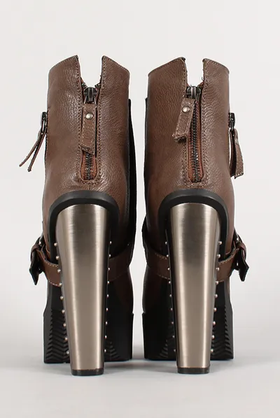 Taupe Metal Studded Heel Bootie
