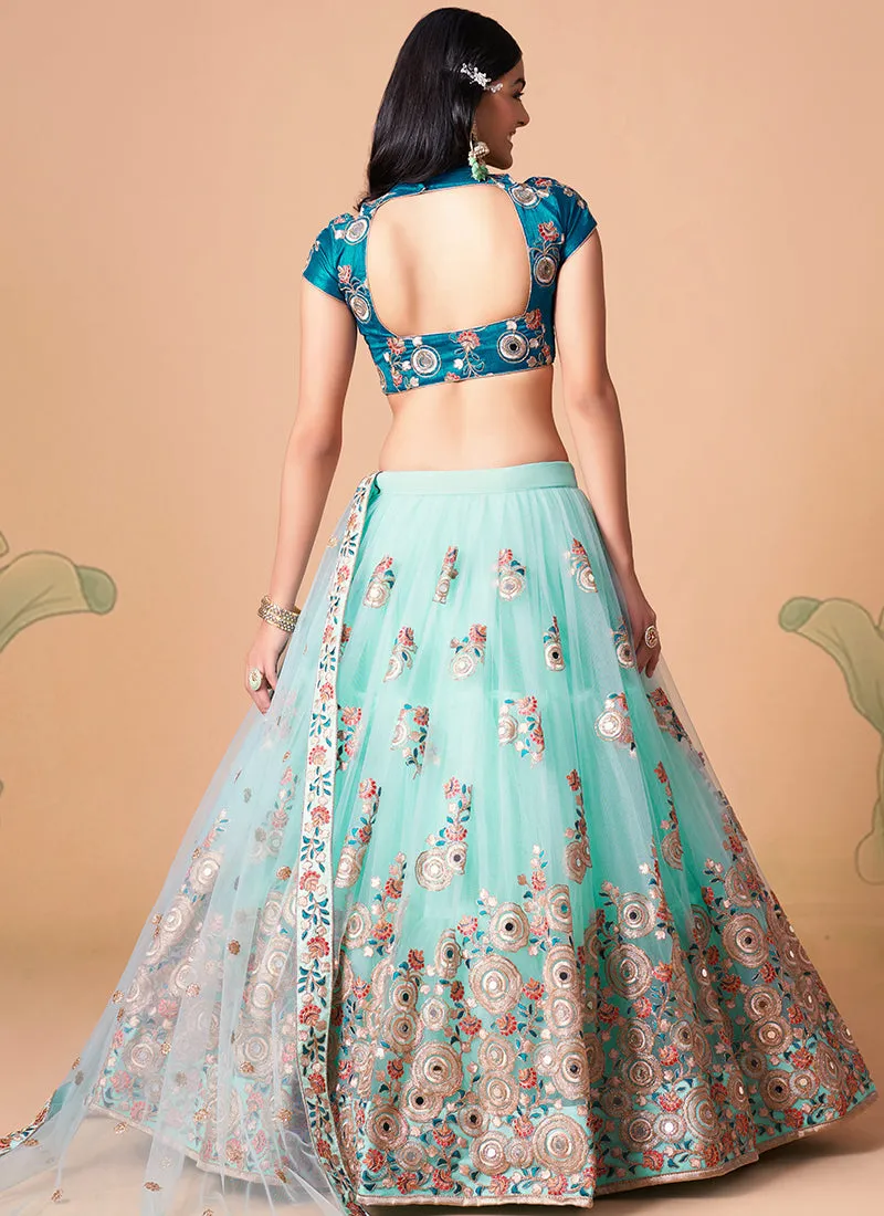 Teal Blue Multi Embroidery Wedding Lehenga Choli