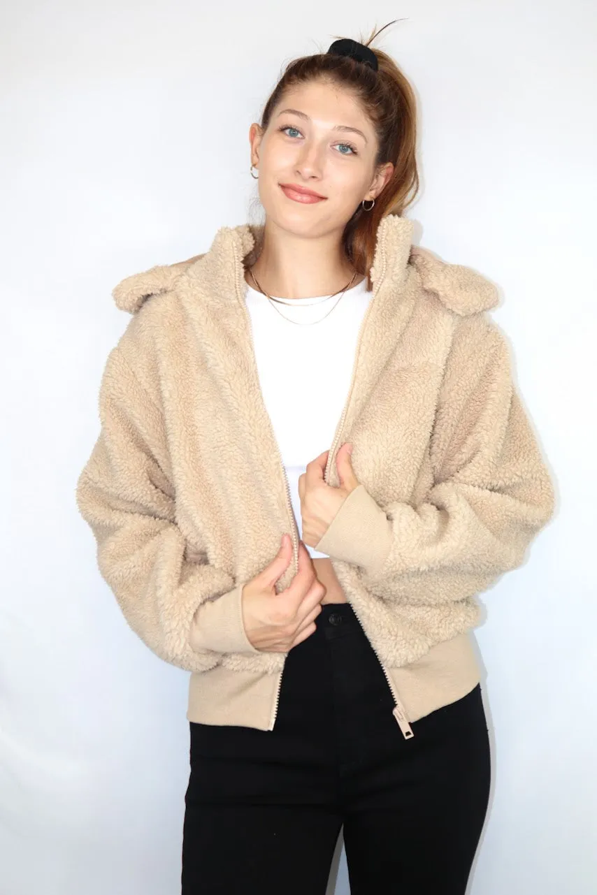 Teddi Zip Up Coat Taupe