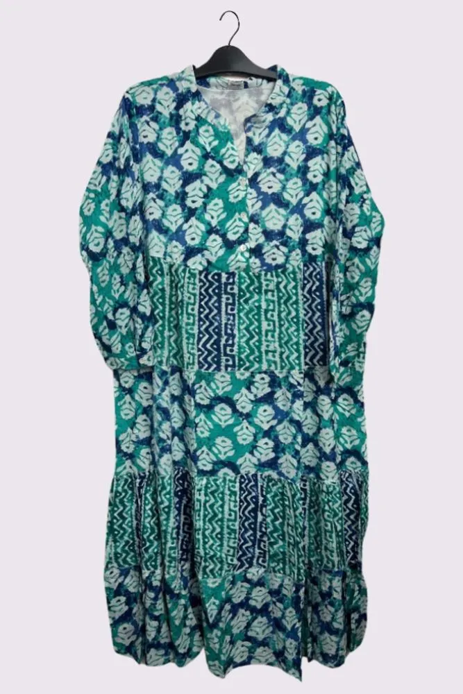 Tie Dye Multi Geometric Print Maxi Summer Style Dress