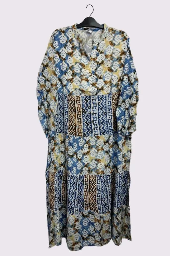 Tie Dye Multi Geometric Print Maxi Summer Style Dress