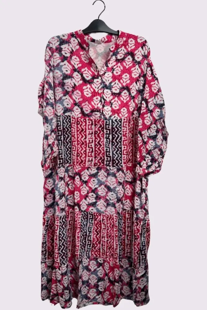 Tie Dye Multi Geometric Print Maxi Summer Style Dress