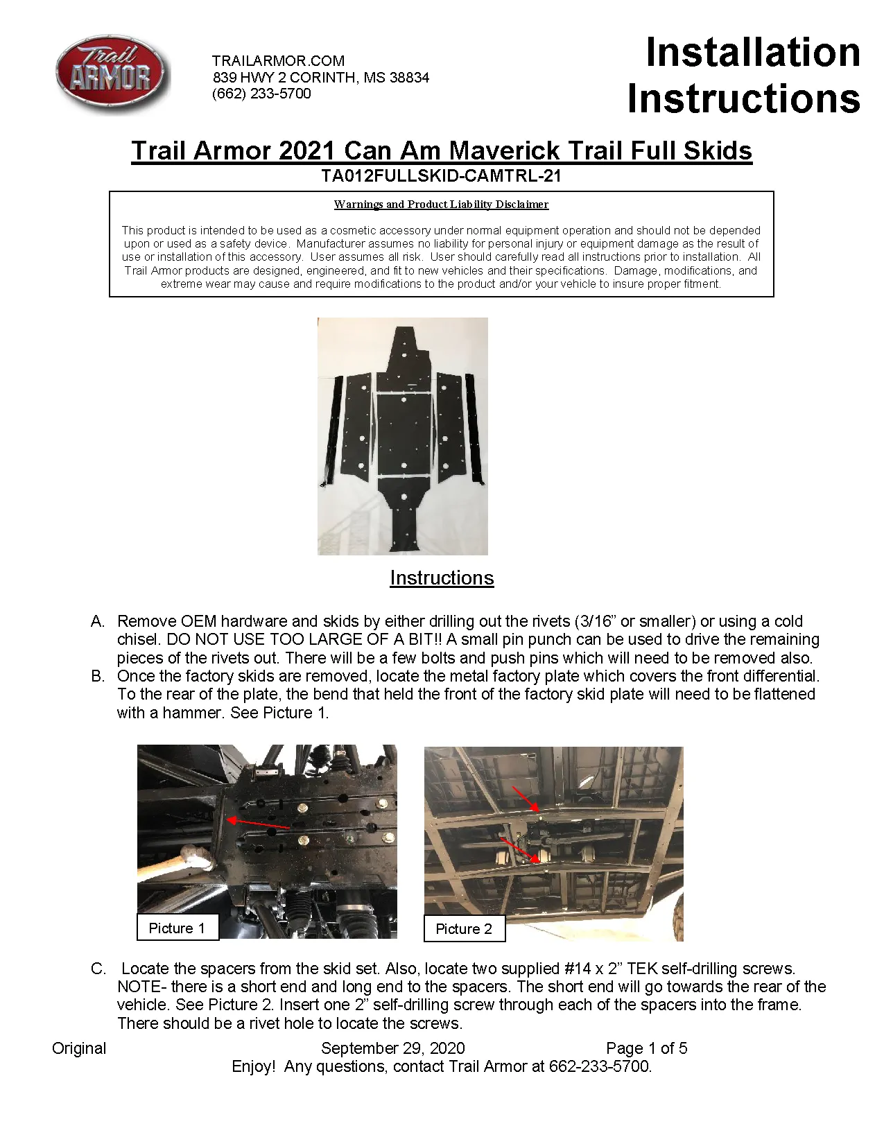 Trail Armor 2020 - 2024 Can Am Maverick Trail, Maverick Sport and Commander Full Skids with Integrated Slider Nerfs