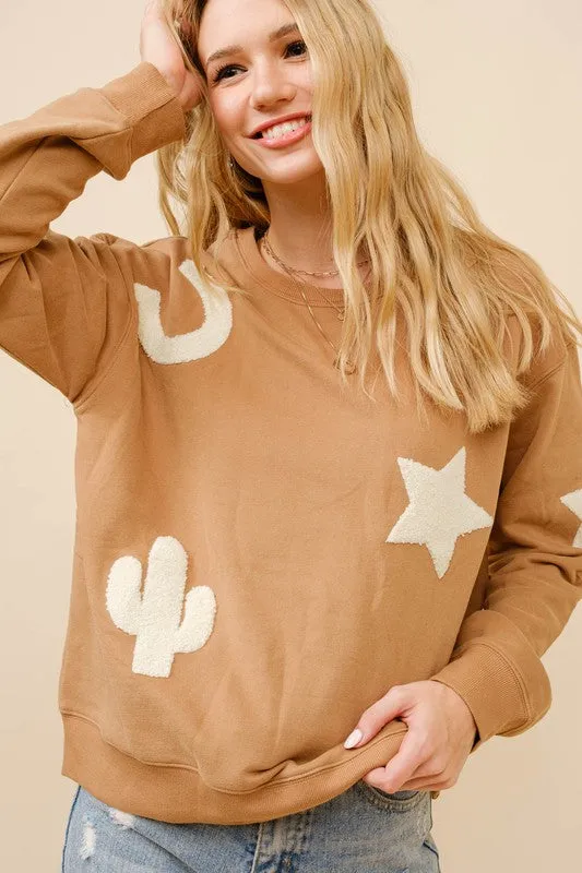 Tulsa Western Textured Patchwork Sweatshirt