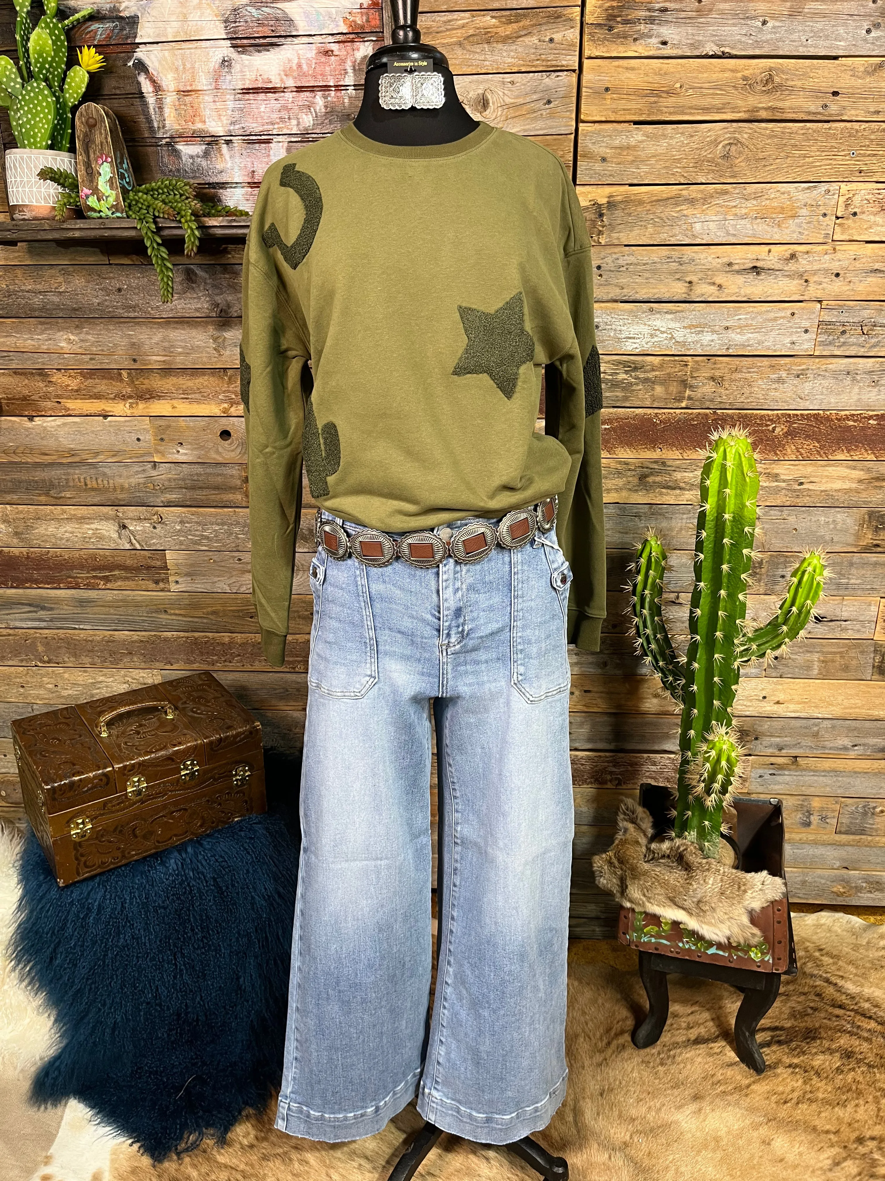 Tulsa Western Textured Patchwork Sweatshirt