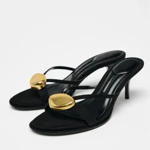 TYL – Women’s Black Stiletto Sandals with Metal Detail