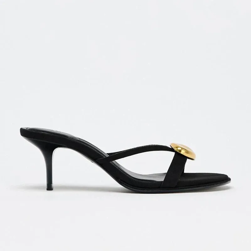 TYL – Women’s Black Stiletto Sandals with Metal Detail