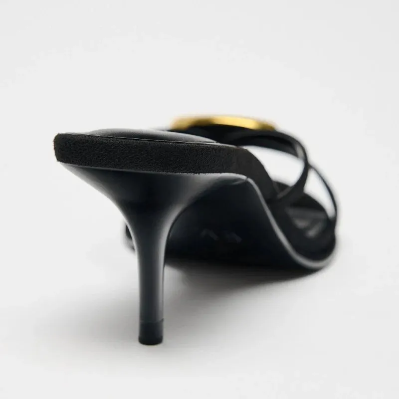 TYL – Women’s Black Stiletto Sandals with Metal Detail