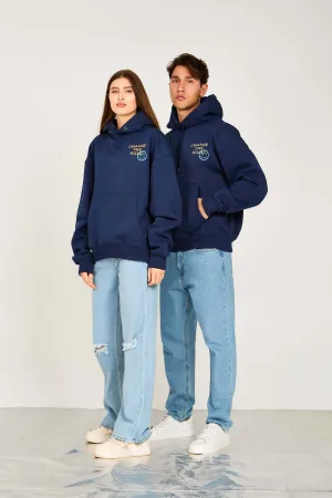 Unisex Sweat Shirt  Loose Fit Printed Hoodie Navy