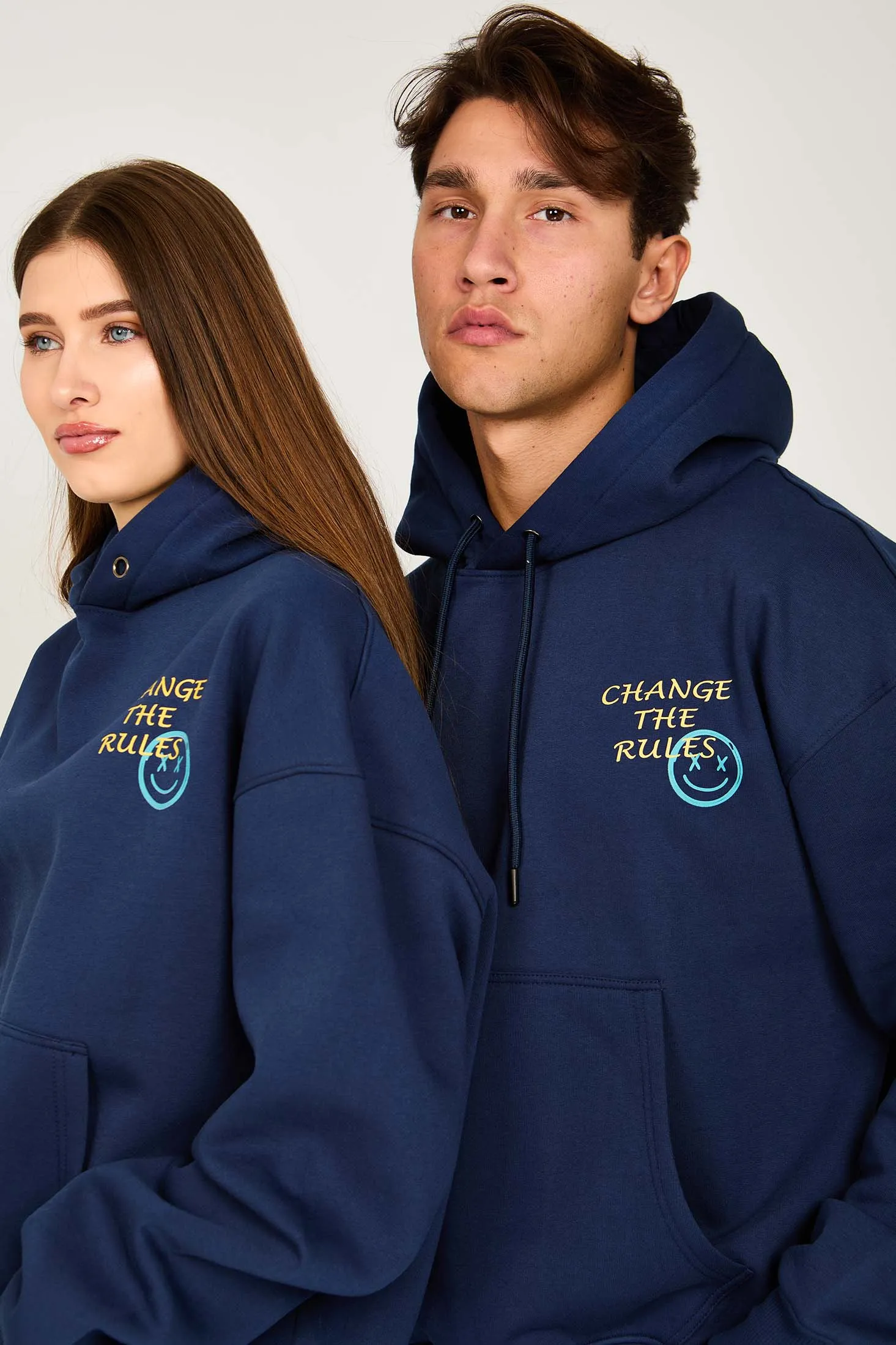 Unisex Sweat Shirt  Loose Fit Printed Hoodie Navy