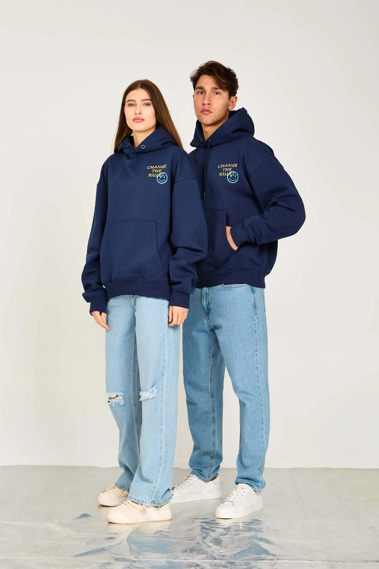 Unisex Sweat Shirt  Loose Fit Printed Hoodie Navy