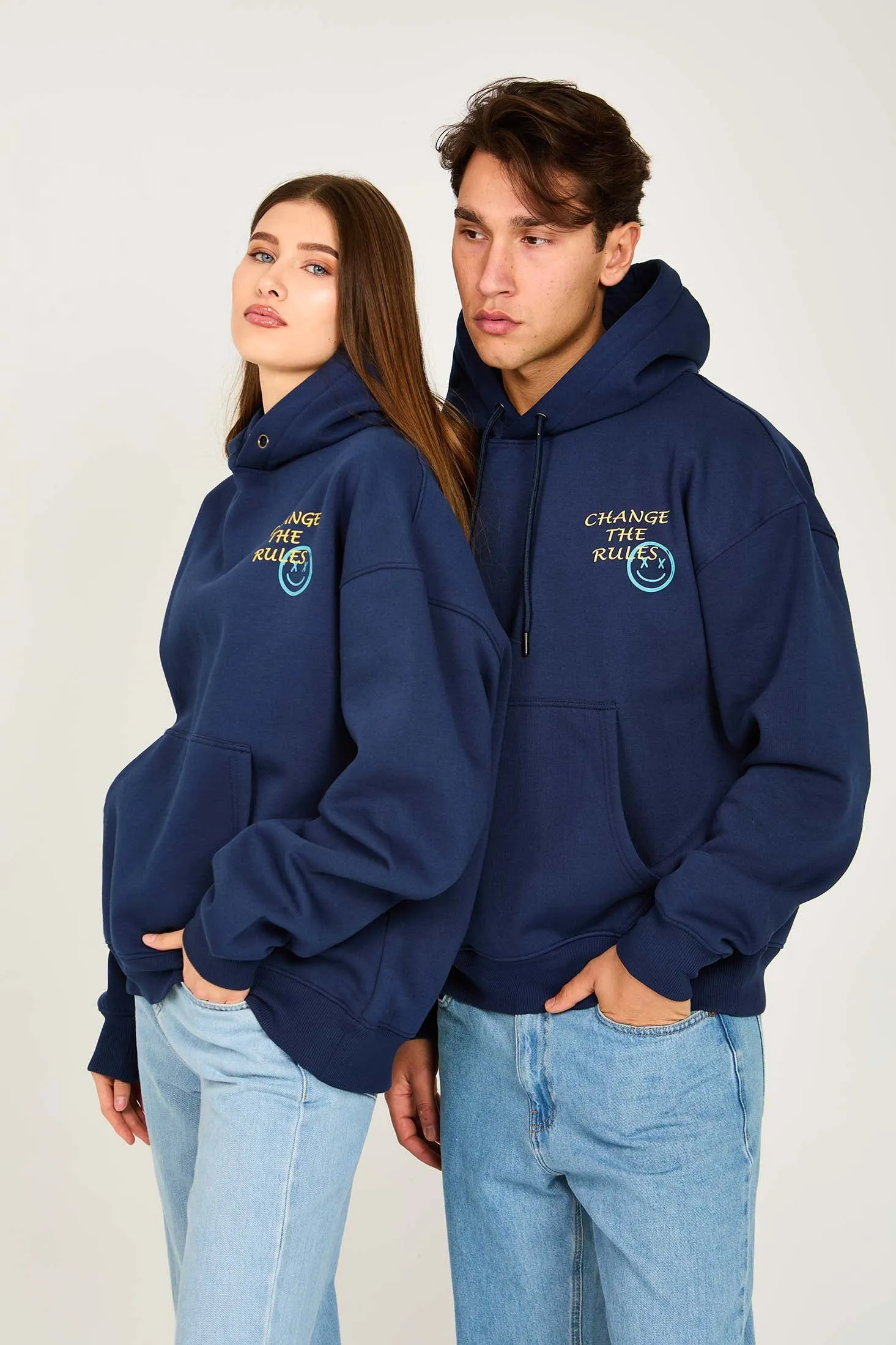 Unisex Sweat Shirt  Loose Fit Printed Hoodie Navy