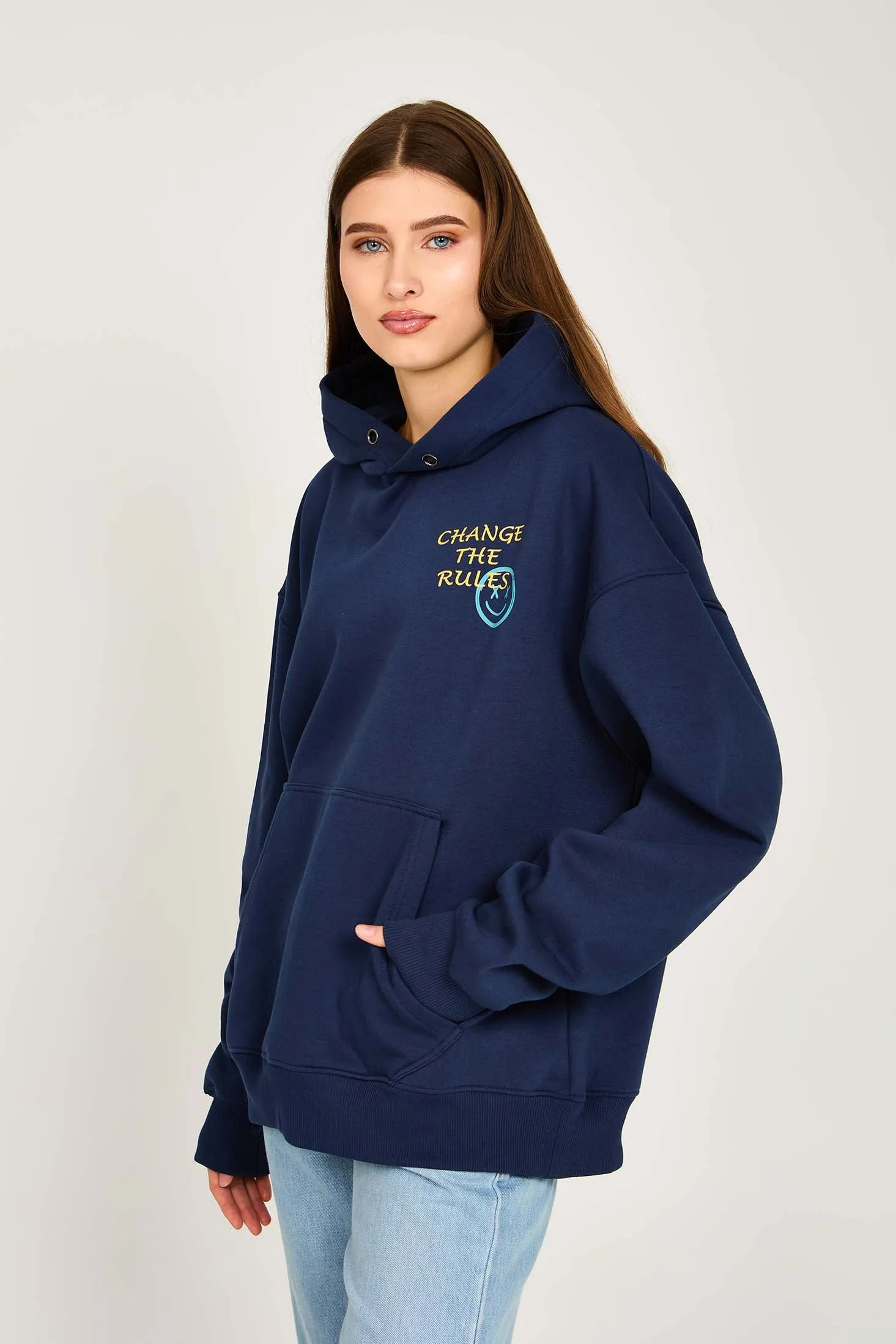 Unisex Sweat Shirt  Loose Fit Printed Hoodie Navy