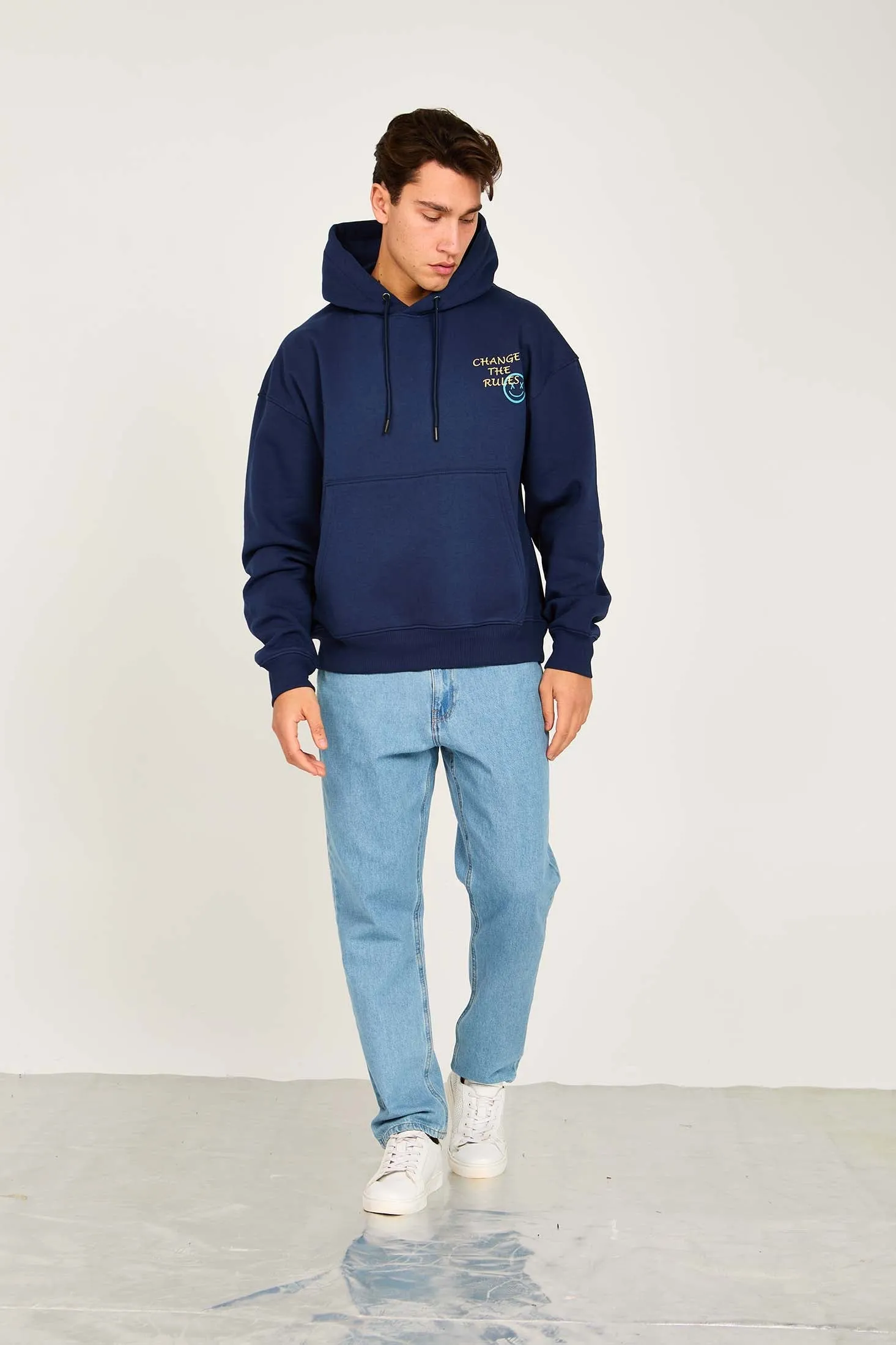 Unisex Sweat Shirt  Loose Fit Printed Hoodie Navy