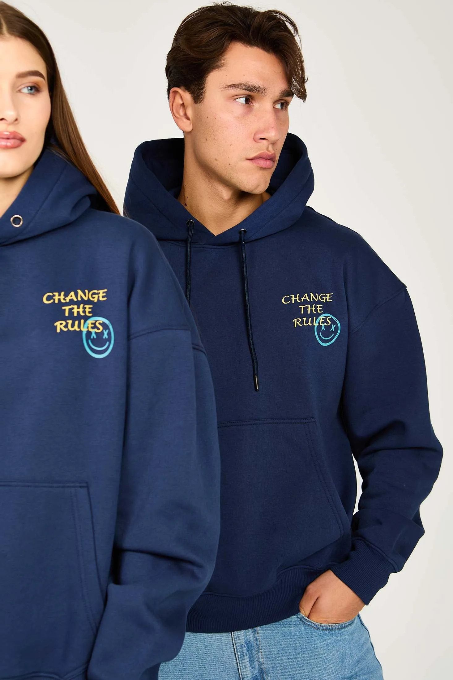 Unisex Sweat Shirt  Loose Fit Printed Hoodie Navy