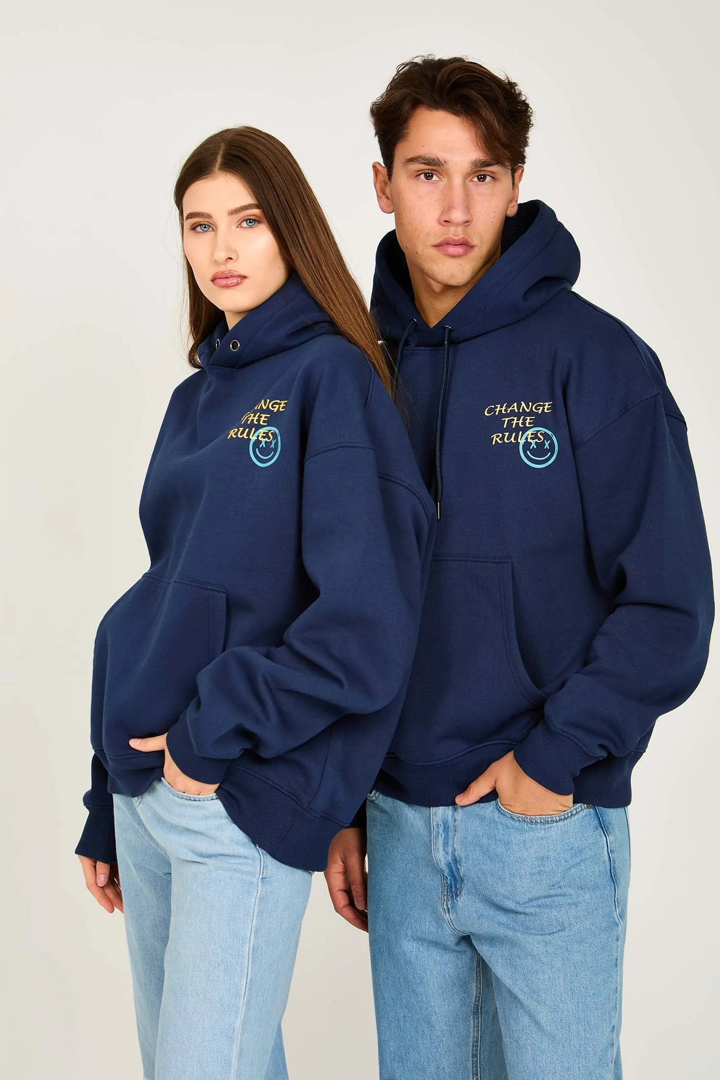 Unisex Sweat Shirt  Loose Fit Printed Hoodie Navy