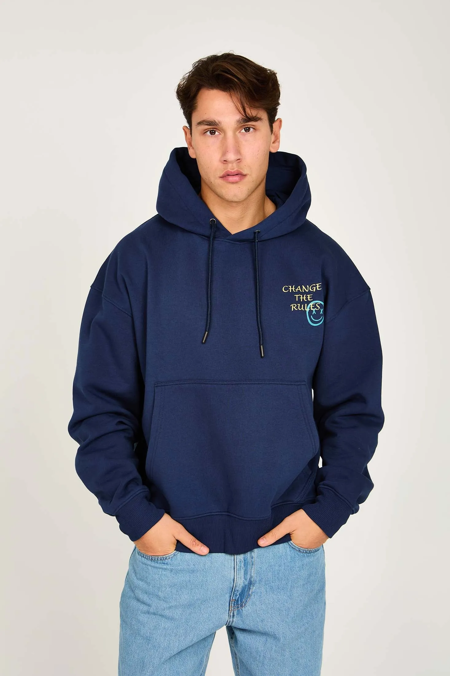 Unisex Sweat Shirt  Loose Fit Printed Hoodie Navy