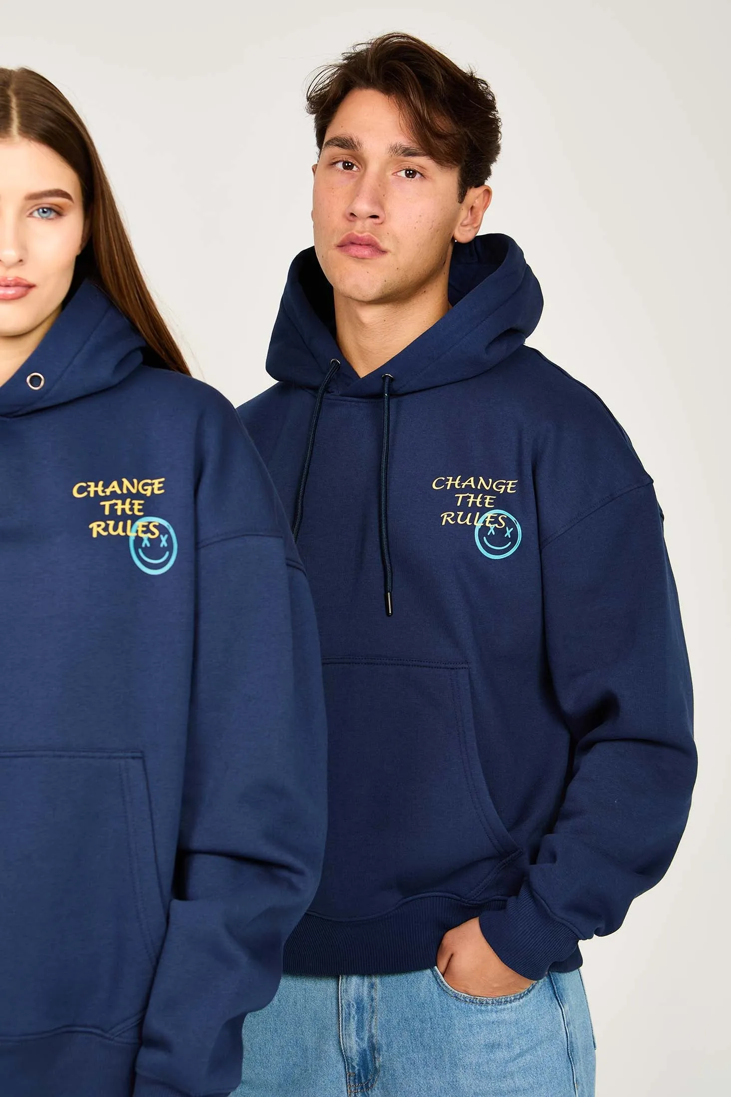 Unisex Sweat Shirt  Loose Fit Printed Hoodie Navy