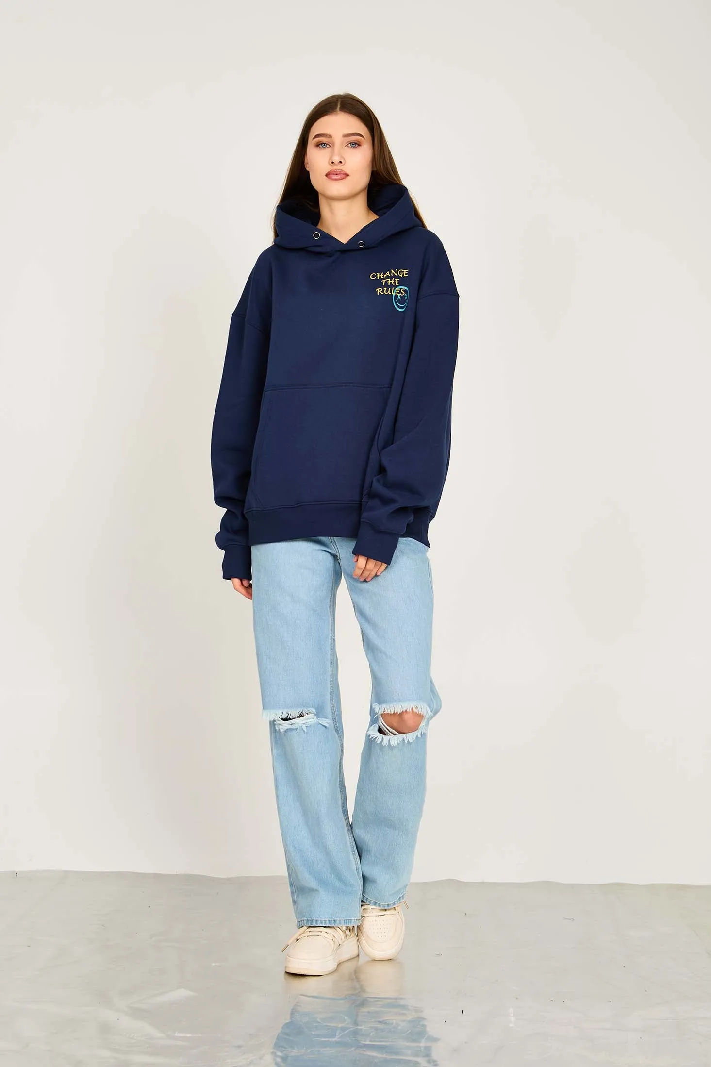Unisex Sweat Shirt  Loose Fit Printed Hoodie Navy