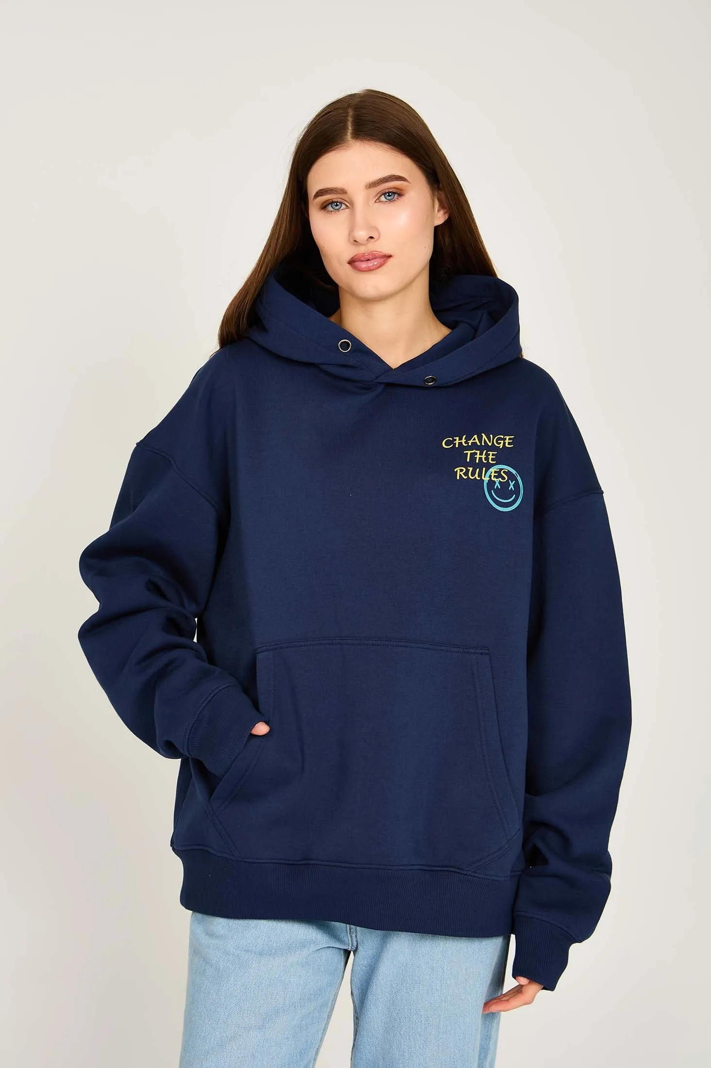 Unisex Sweat Shirt  Loose Fit Printed Hoodie Navy