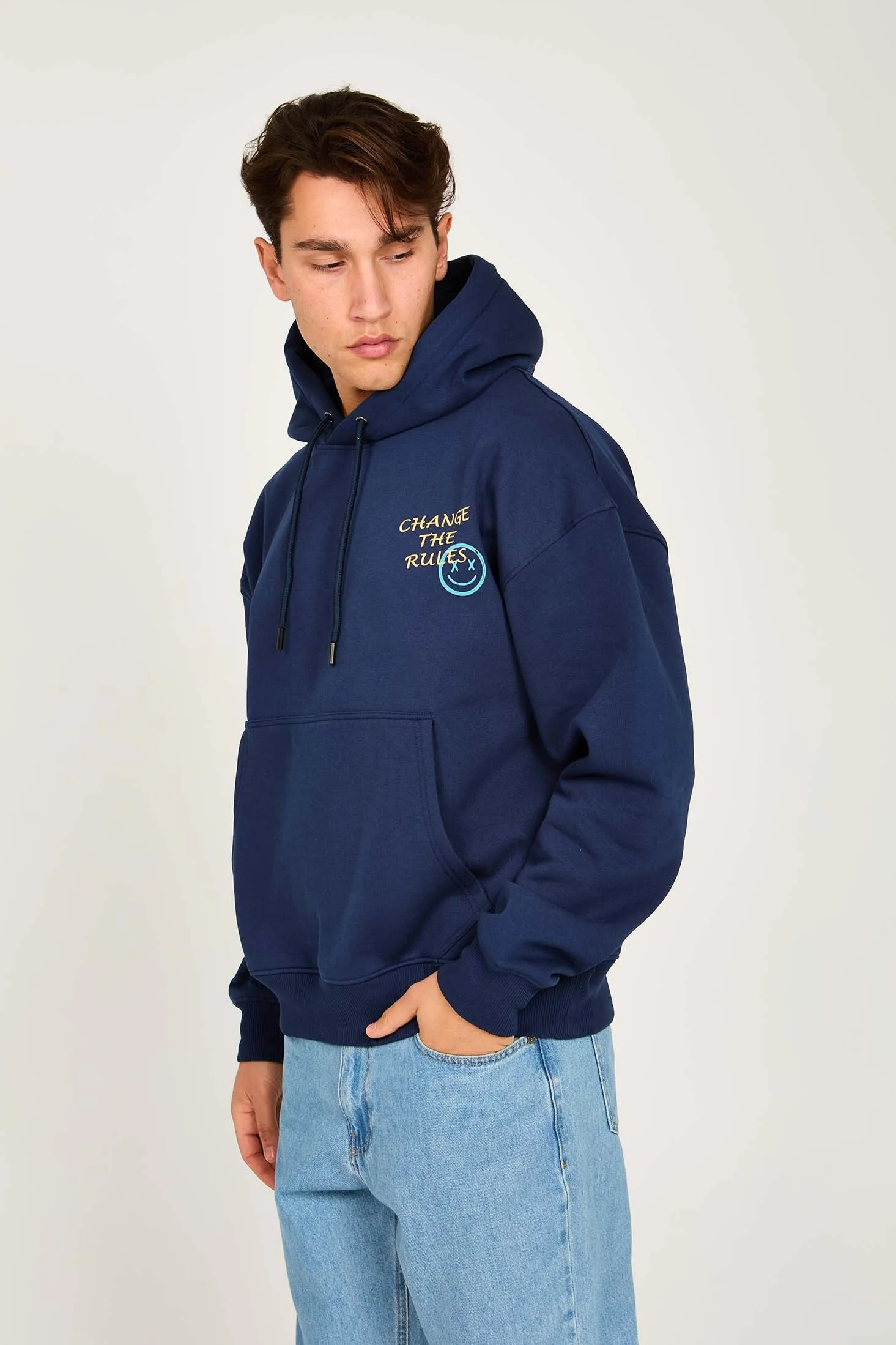 Unisex Sweat Shirt  Loose Fit Printed Hoodie Navy