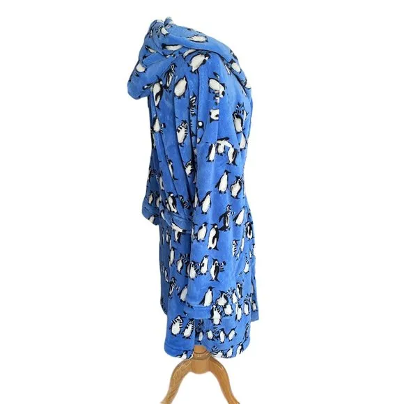 Vera Bradley Winter Penguins Luxe Hooded Plush Fleece Loungewear Sleep Robe-L/XL