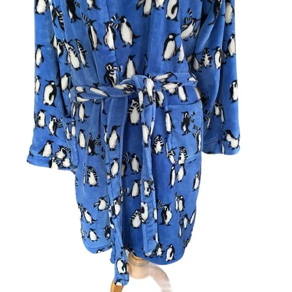 Vera Bradley Winter Penguins Luxe Hooded Plush Fleece Loungewear Sleep Robe-L/XL