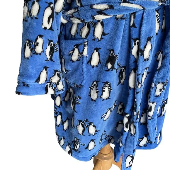 Vera Bradley Winter Penguins Luxe Hooded Plush Fleece Loungewear Sleep Robe-L/XL