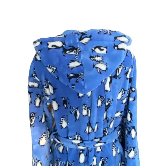 Vera Bradley Winter Penguins Luxe Hooded Plush Fleece Loungewear Sleep Robe-L/XL